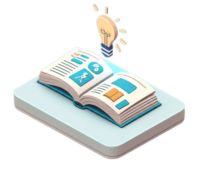 Books, coffee mug, lightbulb, and creative tools representing learning